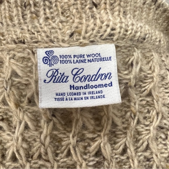 Rita Condern Hand Loomed Wool Fishermans Knit Cardigan Sweater Made In Ireland - Picture 13 of 16